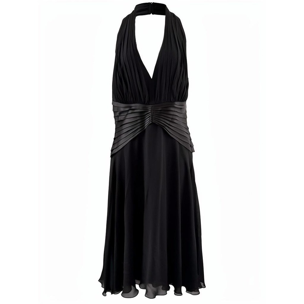 Vintage Tadashi Dress Womens 10 Black Silk‎ Halter Pleated Y2K Gown Whimsigoth